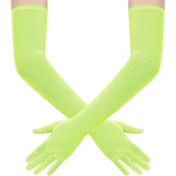 Women's Tulle Mesh Green Long Stretchy Gloves Halloween Party Wedding Costume