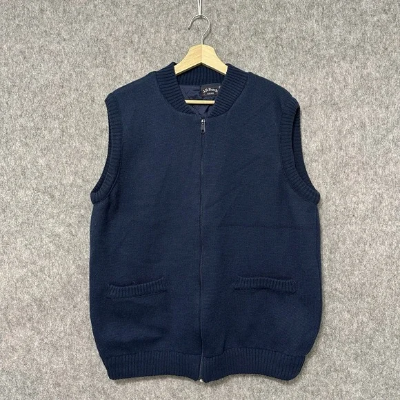 J.B. Buck Gear Mens Sweater Vest Navy‎ Blue Zip Front Quilted Lined Size L