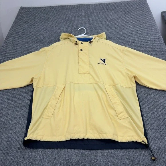 Navy Cutter & Buck Pullover Mens L Yellow Polyester Hooded Anorak Vintage Style
