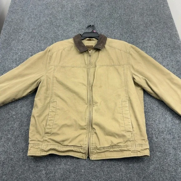 Vintage St. Johns Bay Jacket Mens L Tan Cotton Canvas Plaid Lined Workwear Style