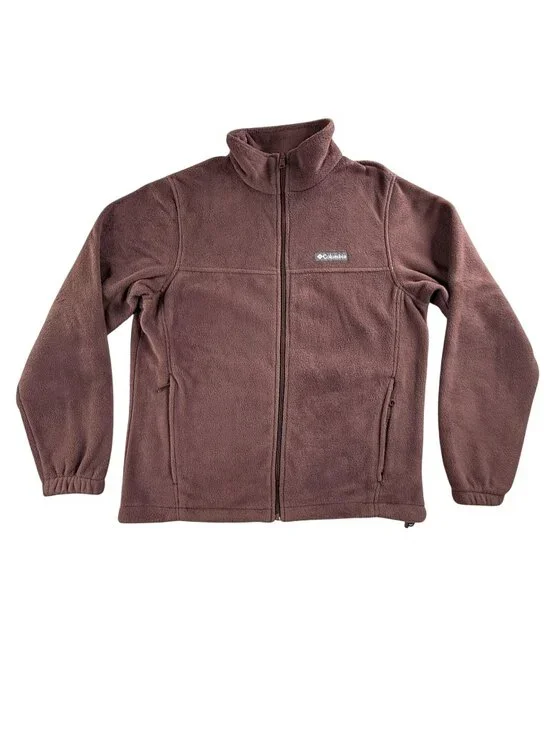 Columbia Fleece Jacket Mens Medium Brown Full Zip Pockets Hiking Outdoor Warm