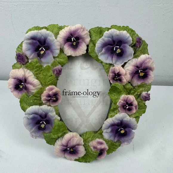 Vintage Frameology 1999 Pansy Floral Oval Picture Frame Purple Green Cottagecore