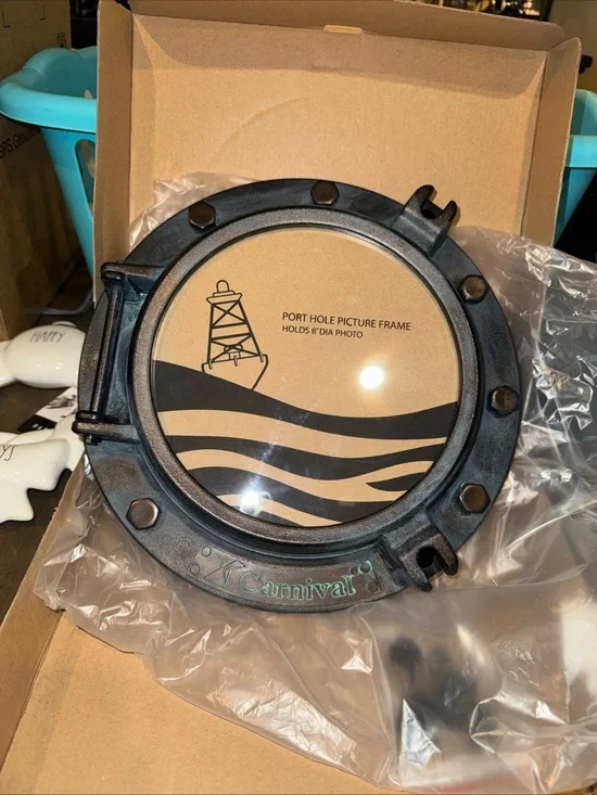Rare Carnival Cruise Line Gunmetal  Molded Porthole Picture Frame 8