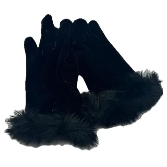 Vintage Black Velvet Gloves