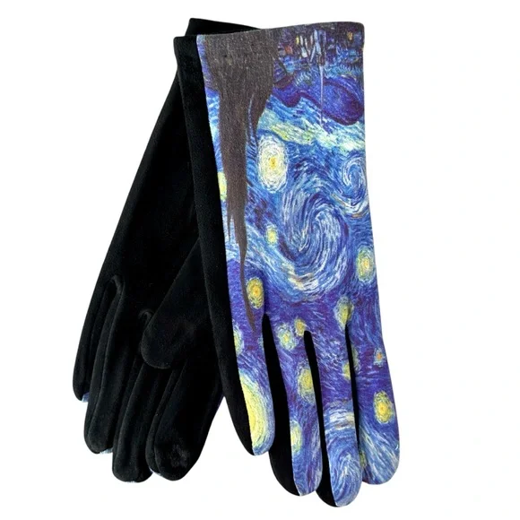 Micro Suede Gloves Van Gogh Starry Night Inspired New One Size Fits Most