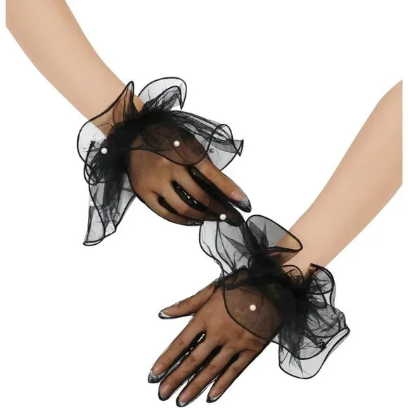 Women's Formal Evening Black Short Mesh Tulle Gloves Wedding Party Costume