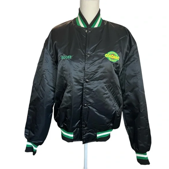 Vintage black Colombo bread Bomber Jacket street wear casual everyday snap front