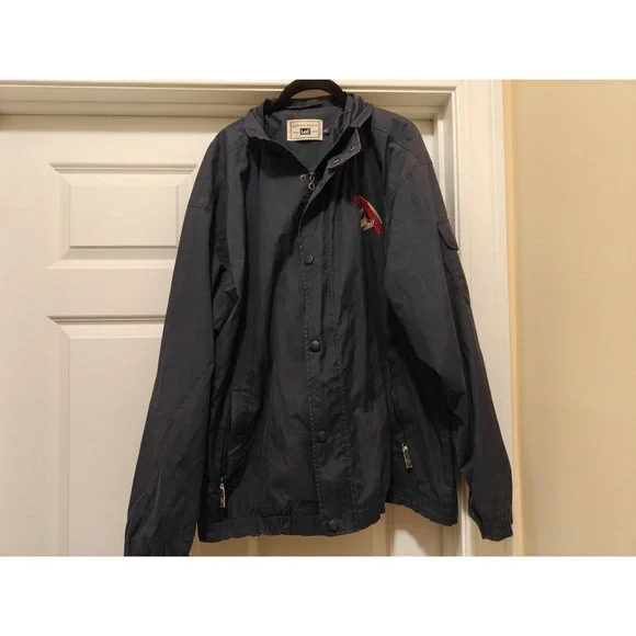 Lee Authentic Apparel Mens 2XL Navy Blue Ripstop Windbreaker Jacket Saugus Logo