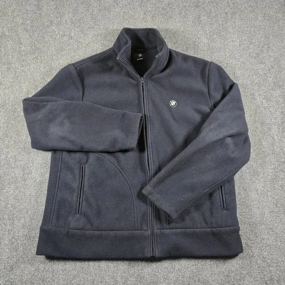 BMW Full Zip Fleece Jacket Navy Blue Embroidered Logo Men's Large