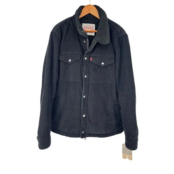 Levis Mens Black Corduroy‎ Sherpa Lined Trucker Jacket NWT Size XL