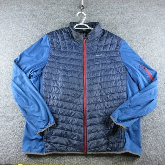 Eddie Bauer Jacket Mens 2XL Blue Hybrid Softshell Primaloft Puffer Outdoor