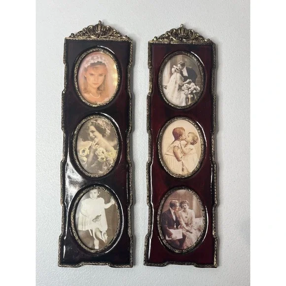 Vtg Burgundy‎ and Gold photo Picture Frames Set Of 2 Made In Taiwan Victorian