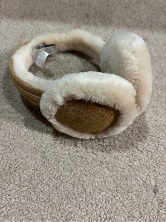 UGG Tan Suede and Cream Faux Shearling Earmuffs