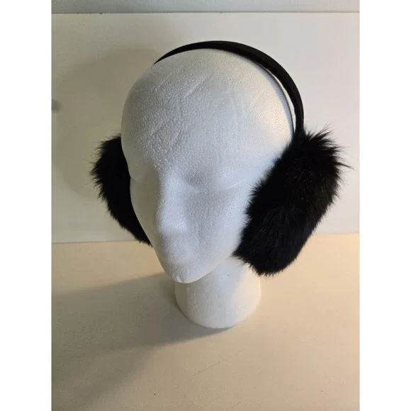 Real Rabbit Fur Earmuffs with Velvet Band Winter Ear Warmers Foldable