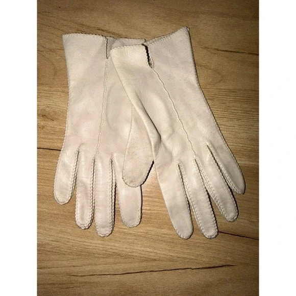 Vintage‎ Womens Deerskin Leather Gloves Fawn Color Size 7.5 J