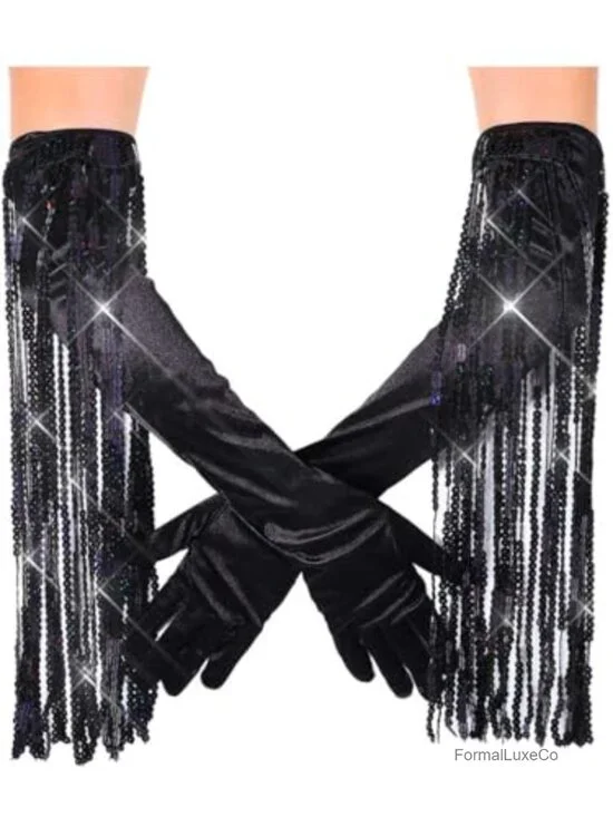 Sequin Fringe Gloves Long Opera Tassels Prom Glove Accessories Women