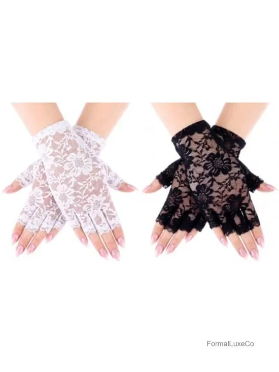 Lace Gloves for Women 1920s Bridal Short Floral Wedding Opera Tea Party