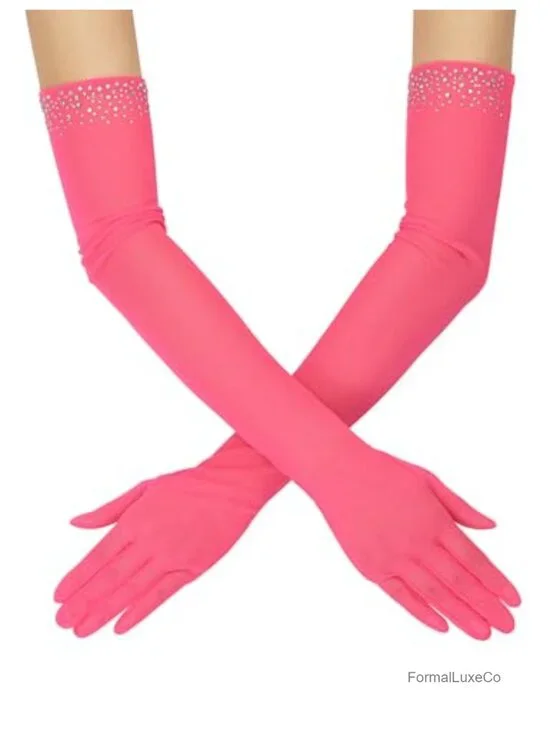 Sheer Tulle Mesh Long Opera Gloves with Beads Wedding Party
