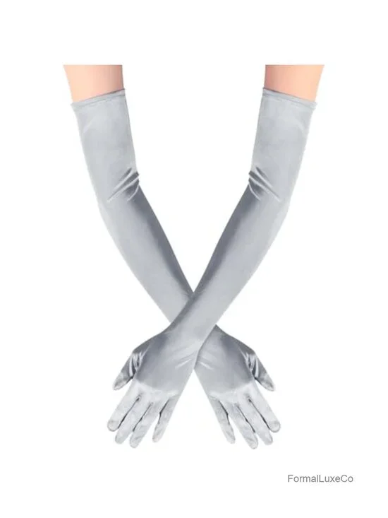 Satin Opera Gloves Elbow Length 21 Inches Stretchy Nylon Spandex Party Wedding