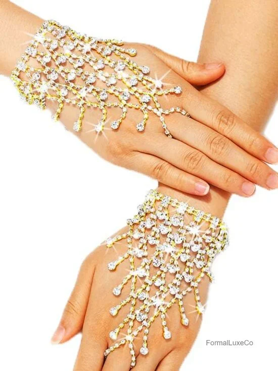 Fingerless Rhinestone Gloves Metallic Hand Jewelry Women Party