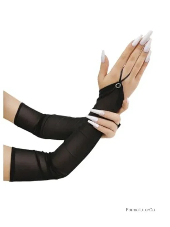 Fingerless Rhinestone Sheer Gloves for Party Opera Evening Dress