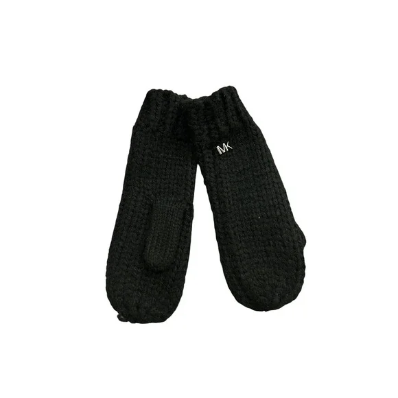Michael Kors Mittens‎ Womens O/S Black Excellent Knit MK Logo Winter Gloves