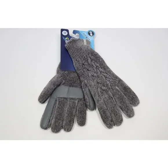 Isotoner Women's Grey Fuzzy Cable Knit‎ Gloves with Smart Touch