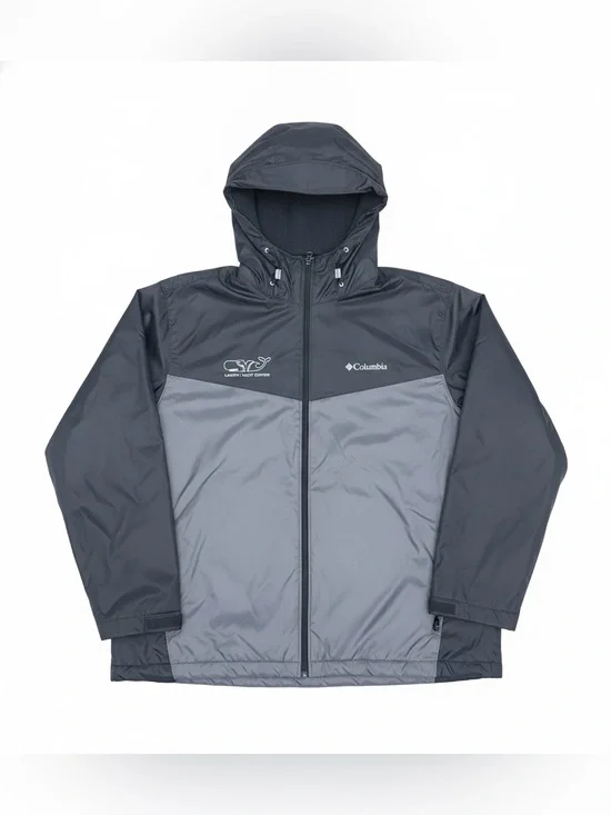 Columbia XL Hooded Fleece Lined Jacket Gray Black Full Zip Windbreaker Coat