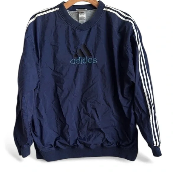 Vintage Adidas 3 Stripes Pullover Nylon Windbreaker Jacket Lined XL