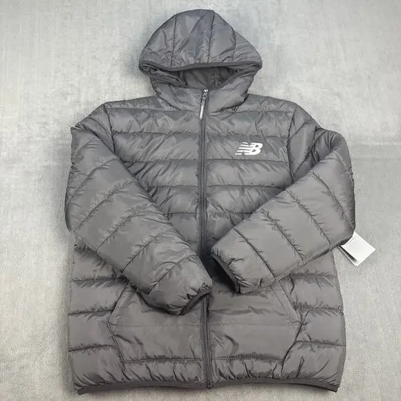 New Balance Men's Puffer Quilted Black Tech Jacket Water Resistant Size Medium