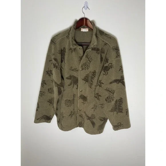 Little Big Horn Shirt Co Fleece Jacket Olive Green Wildlife Print Moose Bear