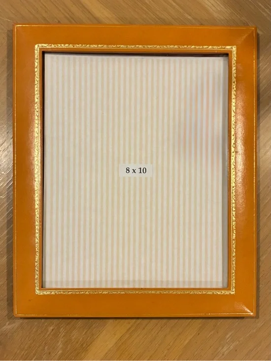 Beautiful Italian Leather Frame, Tan Leather with Gold Tooled edge, 8 x 10