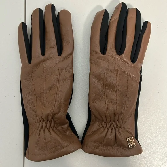 Anne Klein Faux Leather Gloves Brown Black