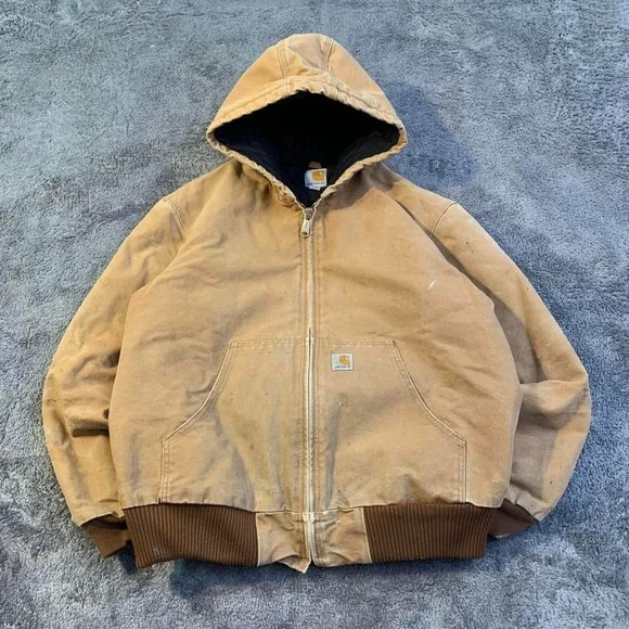Carhartt Tan Brown Hooded Jacket with some distress‎