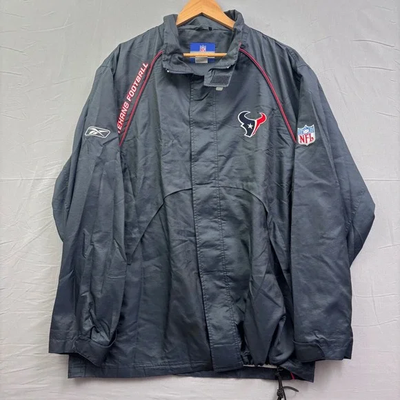 Vtg Reebok Houston Texans NFL Team Apparel Windbreaker Jacket Navy Blue Mens XL