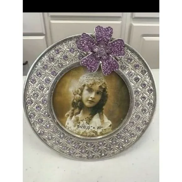 Small Metal Picture Frame Purple Jewels