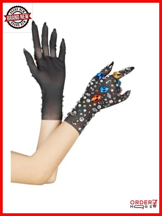 Sparkly Mesh Women Short Glitter Crystals Rhinestone Gloves Accessories for