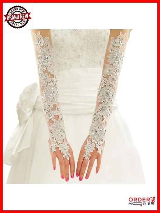 Women's Lace Fingerless Elbow Length Gloves for Bridal Wedding Party