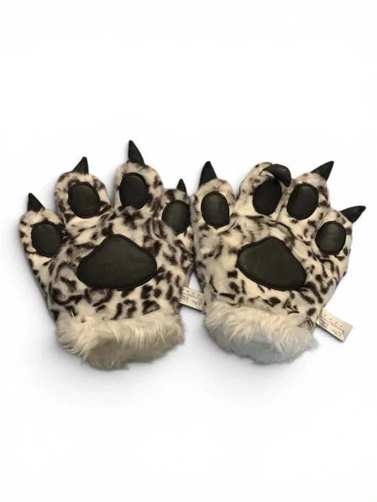 Faux Snow Leopard Paw Gloves with Black Pads