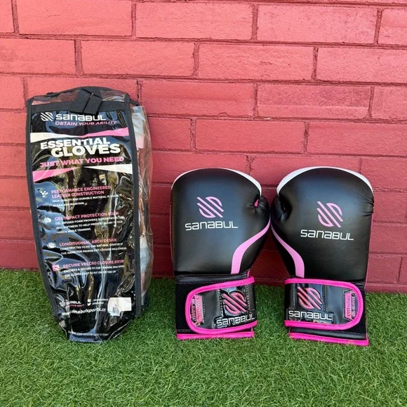 Sanabul Essential Boxing Gloves 12 oz Black Pink Women Training MMA With Bag‎