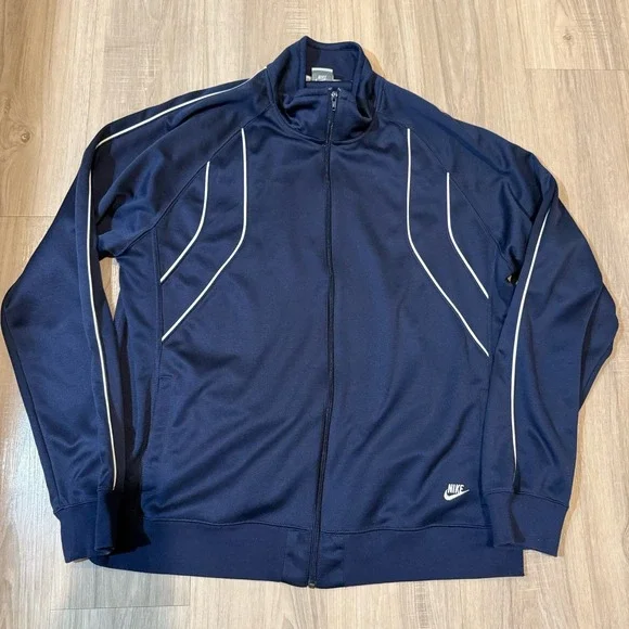 Nike Jacket Mens 2xl Full zip Running Jacket y2k‎ Stripe xxl Vintage Navy Blue