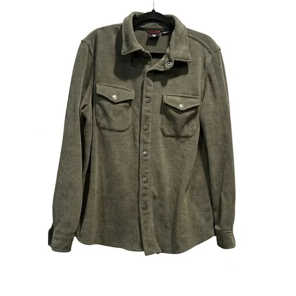 Spyder Mens Corduroy Snap Front Shirt Jacket Olive Green Fleece Lined Large