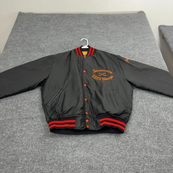 Vintage Buccaneers Alvin Jacket Mens XL Black Satin ECHL Champs Varsity Sporty