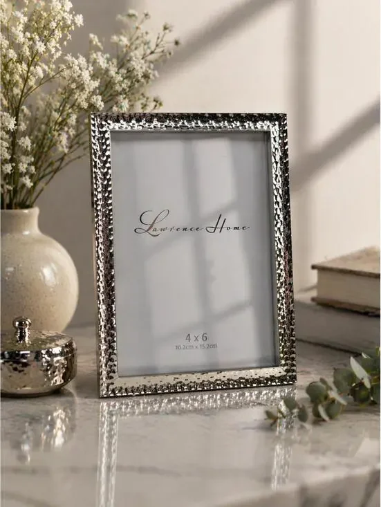 Lawrence Home 4x6 Silver Hammered Metal Picture Frame Modern Decor