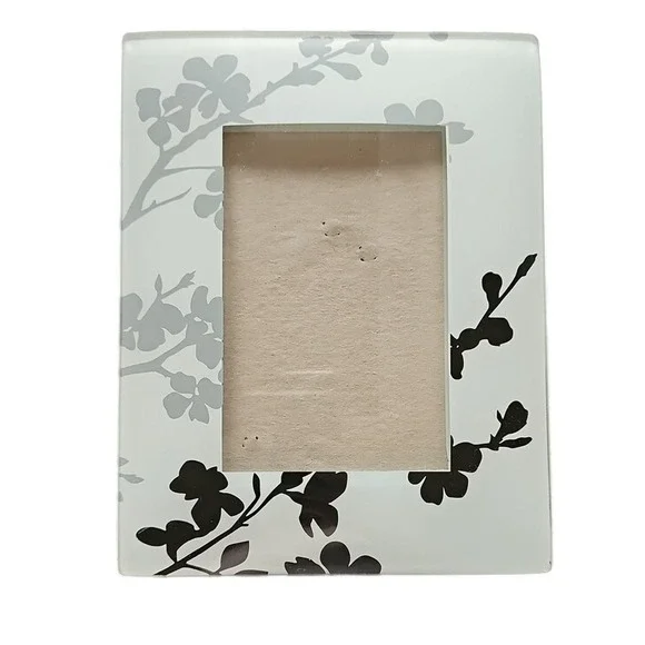 Frosted Glass Floral Silhouette Picture Frame 7x9.5 Grey Black Botanical