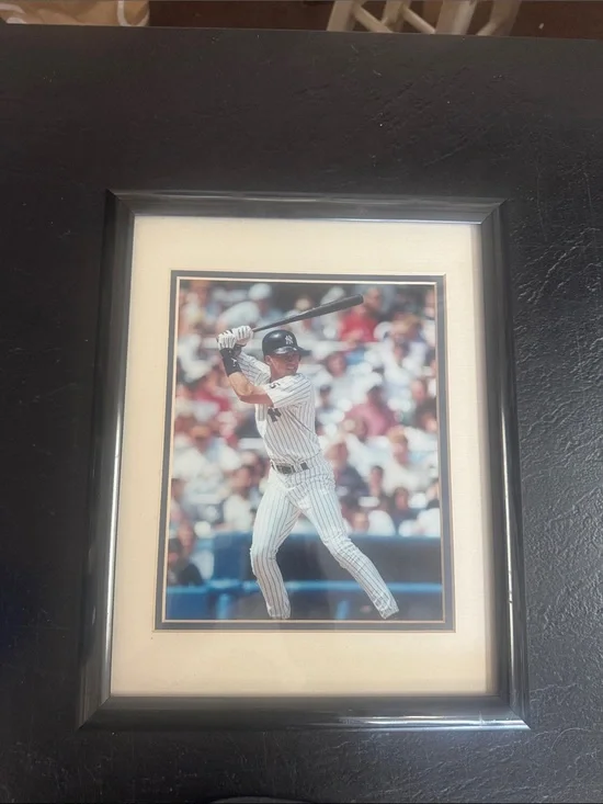 Framed Photo of Yankees Player Derek Jeter in Black matted Frame