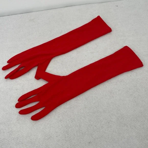 Red Opera Length Evening Gloves Stretch Spandex Long Formal Prom Costume 18.5in