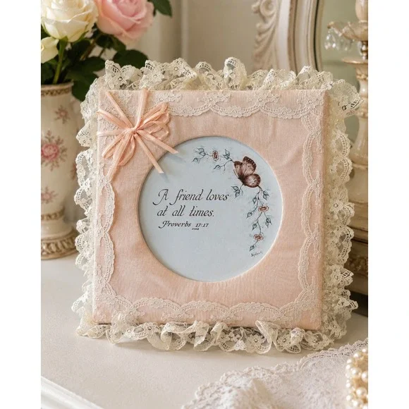 Vintage Lace Picture Frame Proverbs 17:17‎ Friend Loves at All Times Shabby Chic