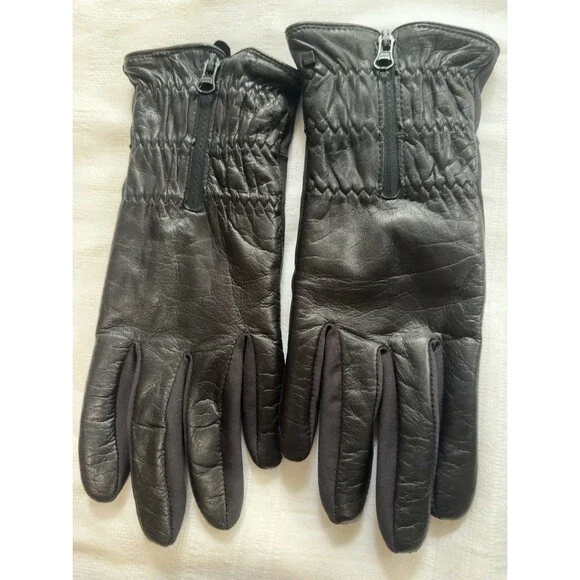 UR Powered Leather 3M Thinsulate Winter Gloves Zip Cuff Black Unisex S/M