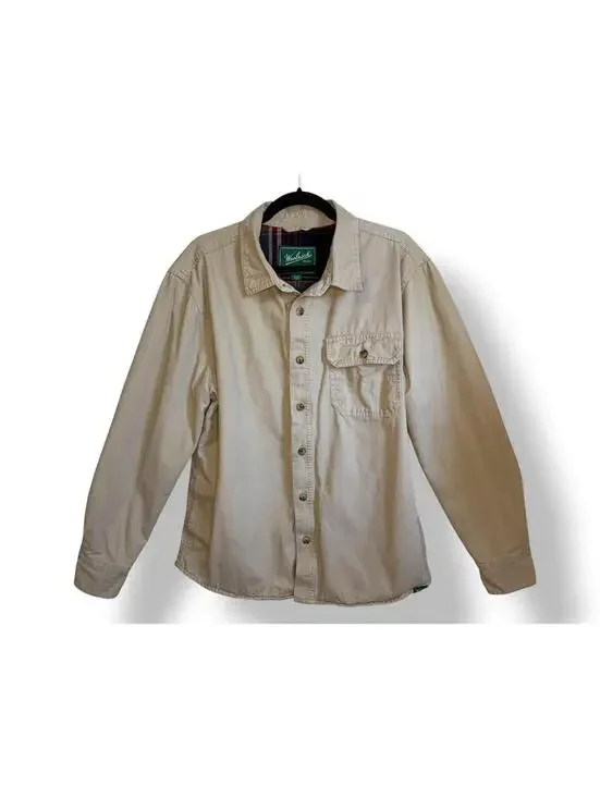 Woolrich Men’s Medium‎ Fleece Lined Shirt Jacket Shacket Khaki Button Up